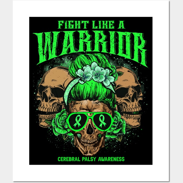 Cerebral Palsy awareness Skull Messy Bun Floral Fight Like Cerebral Palsy warrior gift for survivor Wall Art by Paula Tomberlin